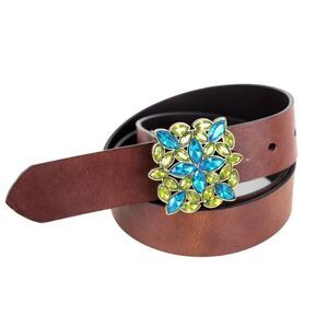 BROWN GENUINE LEATHER 1.25"Wd HOOK BUCKLE DRESS CASUAL WOMEN'S BELT Sz XL (I52